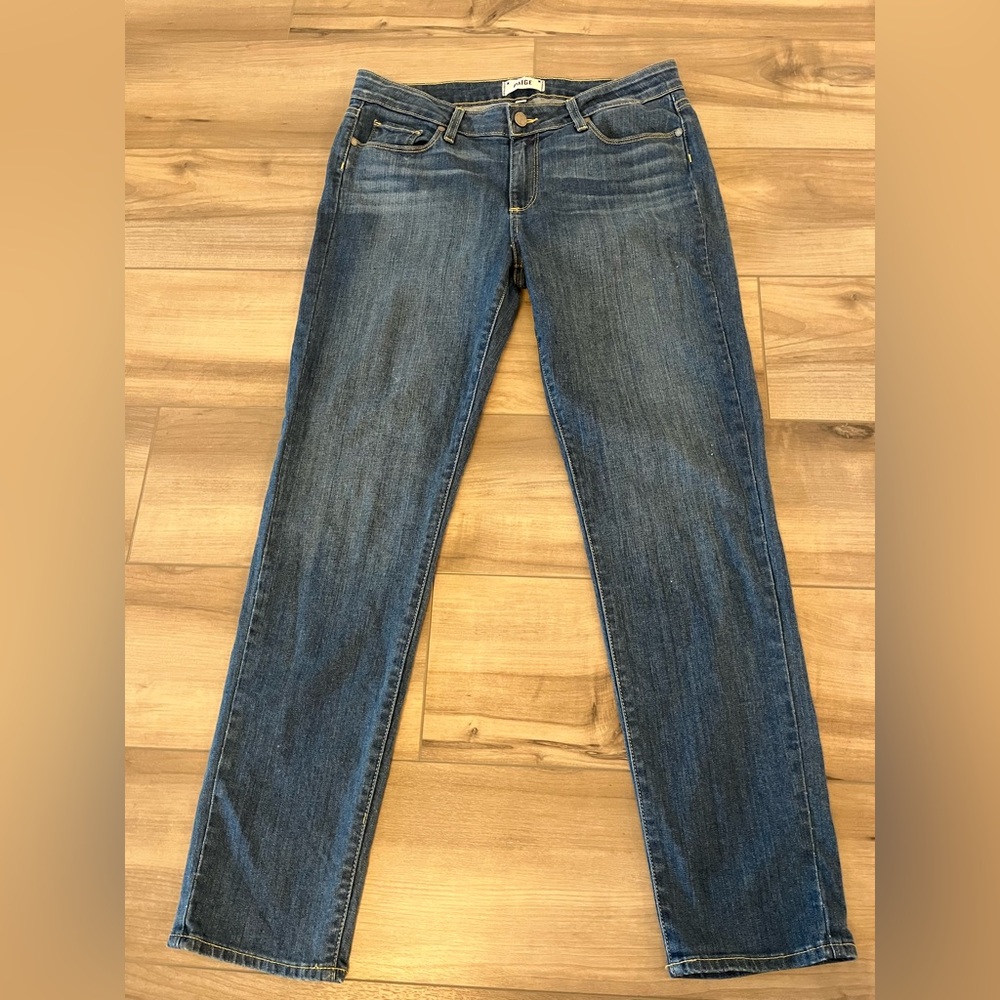 Paige Skyline Ankle Peg Skinny Jeans Womens 31 Blue Stretch Mid Rise Made in USA